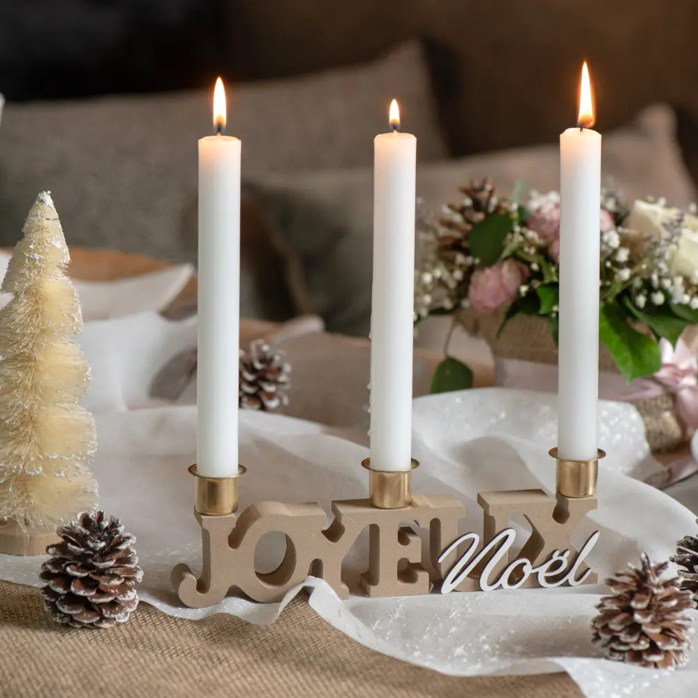 Porte Bougie "Joyeux Noël" Naturel - 23x3x5cm