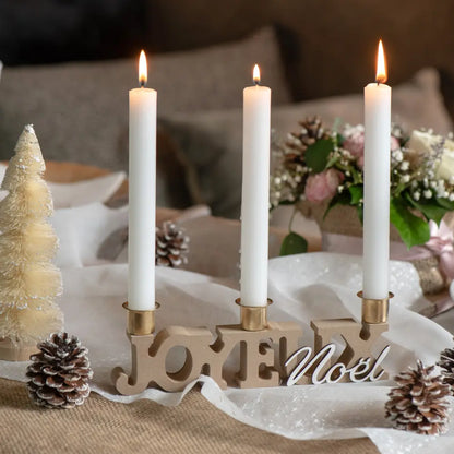 Porte Bougie "Joyeux Noël" Naturel - 23x3x5cm