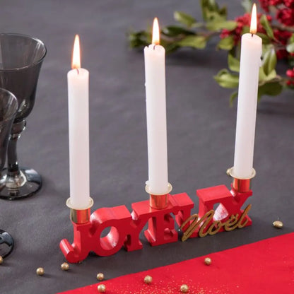 Porte Bougie "Joyeux Noël" Rouge - 23x3x5cm