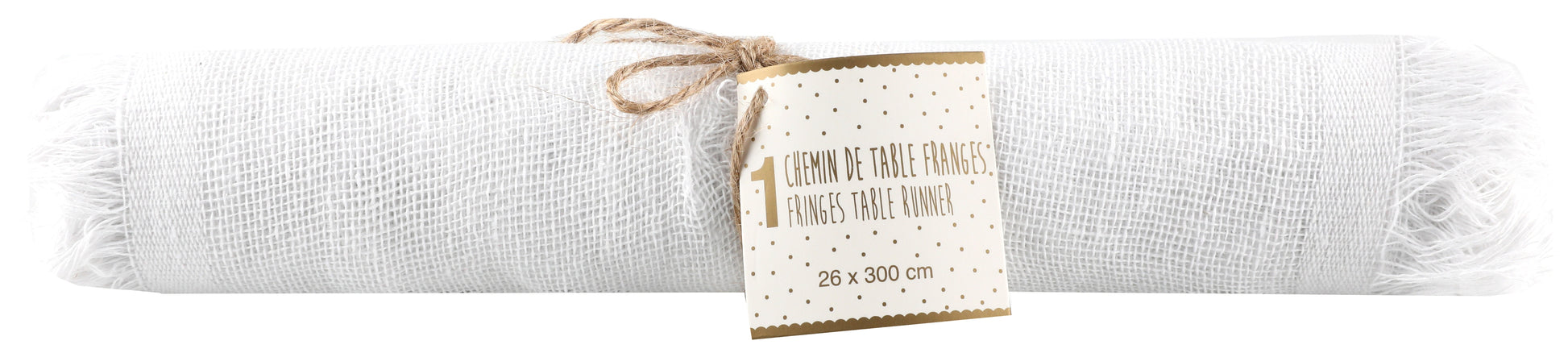 Chemin de table franges Blanc 26 cm Rouleau de 3 mètres