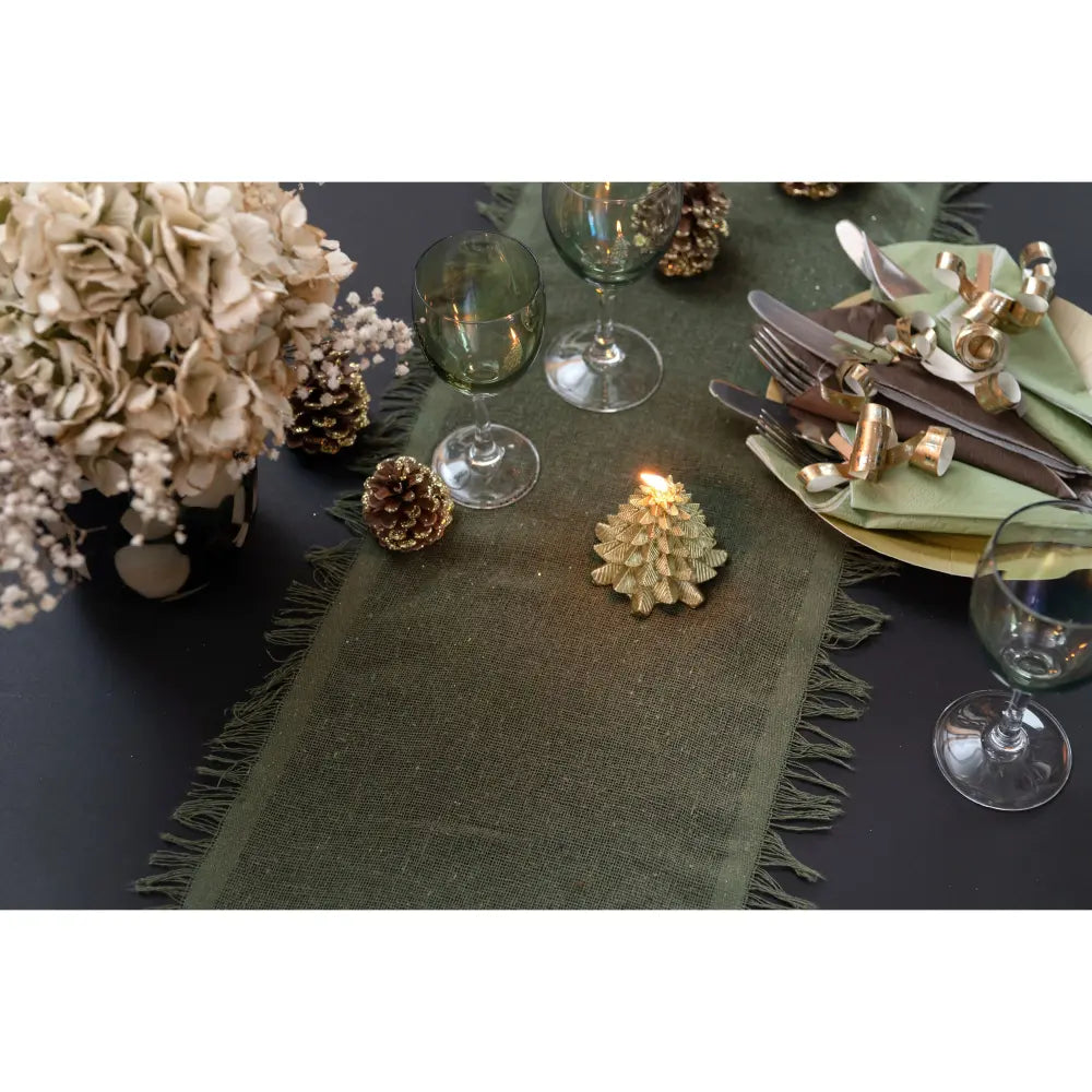 Chemin de table 26cmx3m - Franges Kaki
