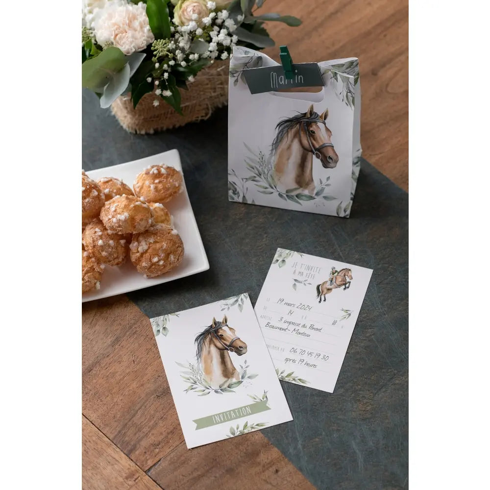 Carte invitation Hippique Multicoloree 10 x 15 cm Sachet de 6 pièces équitation