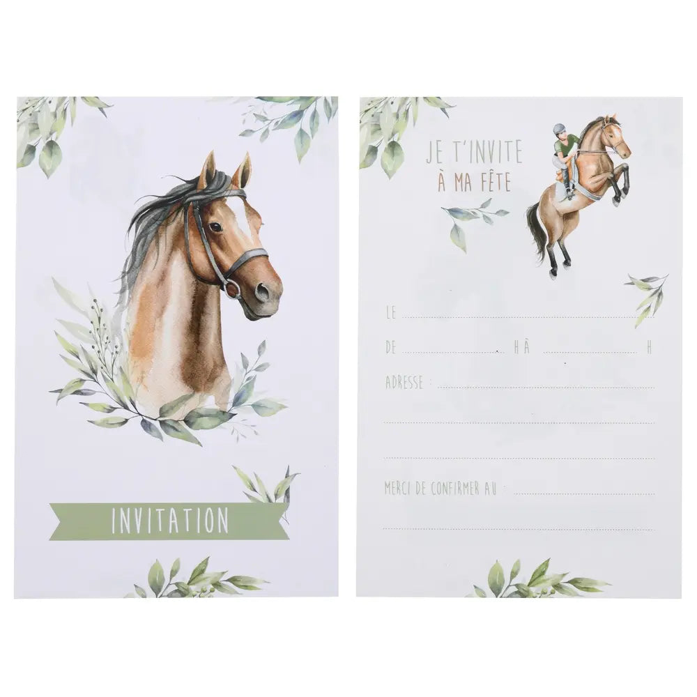 Carte invitation Hippique Multicoloree 10 x 15 cm Sachet de 6 pièces équitation