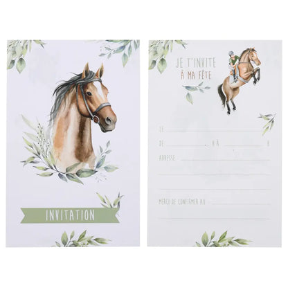 Carte invitation Hippique Multicoloree 10 x 15 cm Sachet de 6 pièces équitation