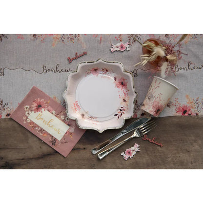  10 Assiettes en Carton - 21 x 21 cm - Amour floral Ivoire