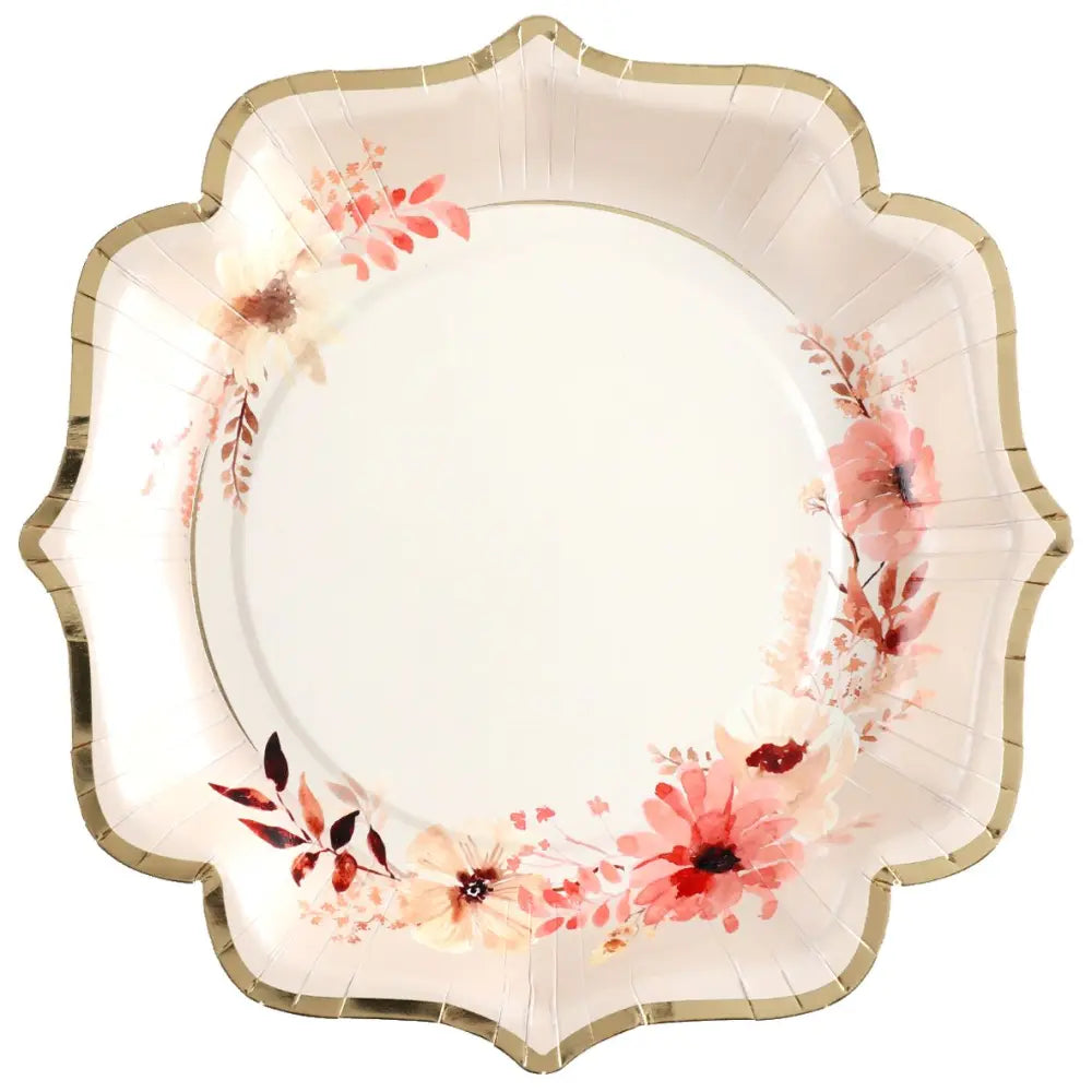  10 Assiettes en Carton - 21 x 21 cm - Amour floral Ivoire