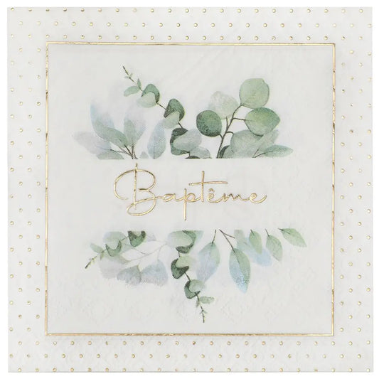 20 Serviettes en Papier 33cm - "Baptême" Végétal 