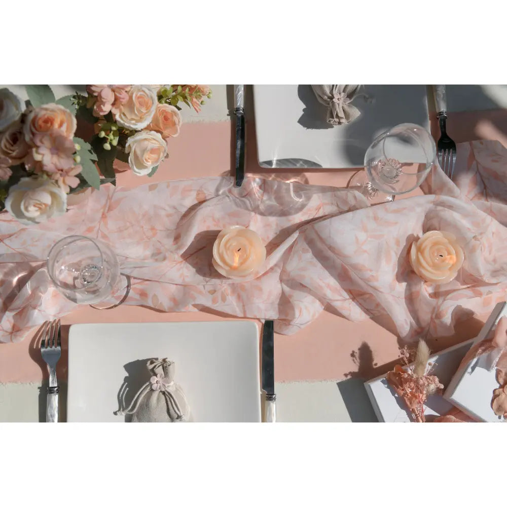 Chemin de table 35cmx3m - Crêpe Rose Poudré