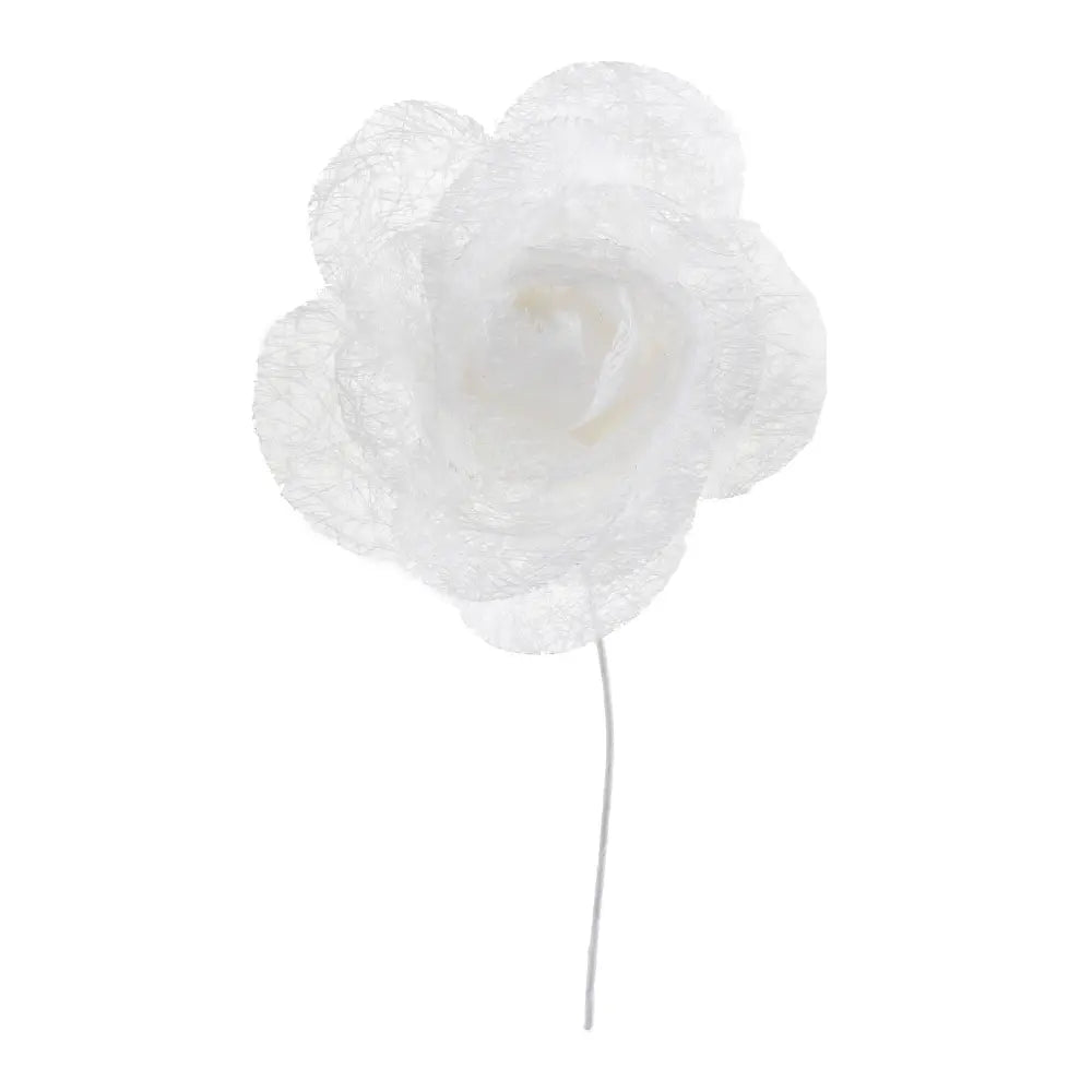 Rose sur Tige Blanc - 4 x 7.5 cm - Sachet de 4 pièces