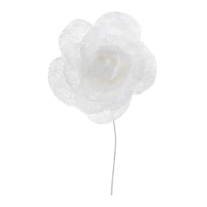 Rose sur Tige Blanc - 4 x 7.5 cm - Sachet de 4 pièces