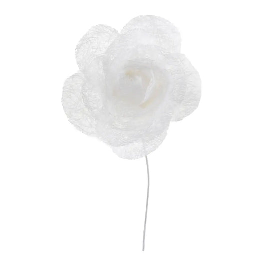 Rose sur Tige Blanc - 4 x 7.5 cm - Sachet de 4 pièces