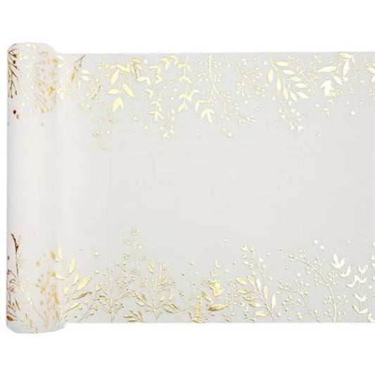 Chemin de table 27cmx2.5m - Feuilles d'hiver Ivoire