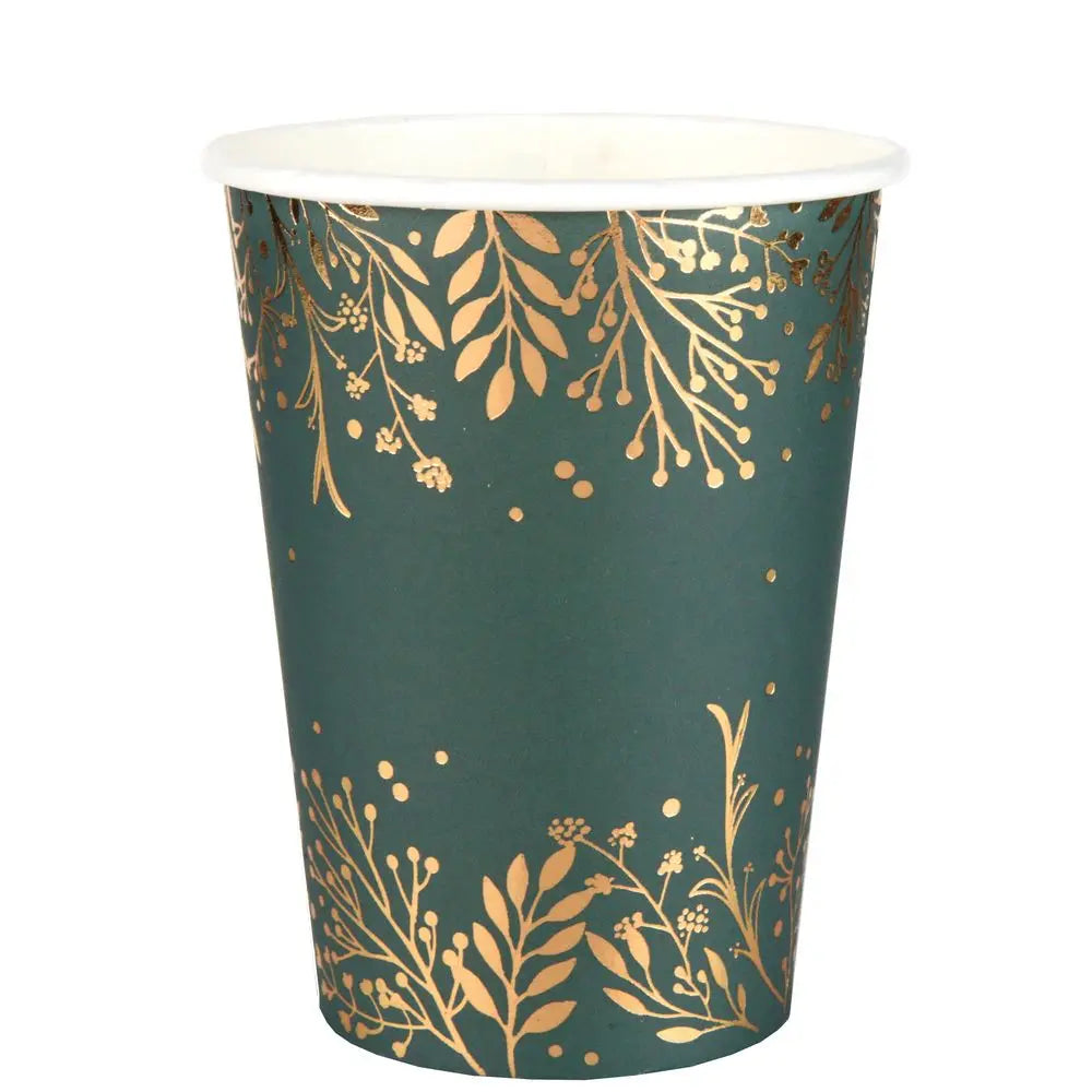 10 Gobelets en Carton 27cl - Feuilles d'Hiver Vert ''Sapin''