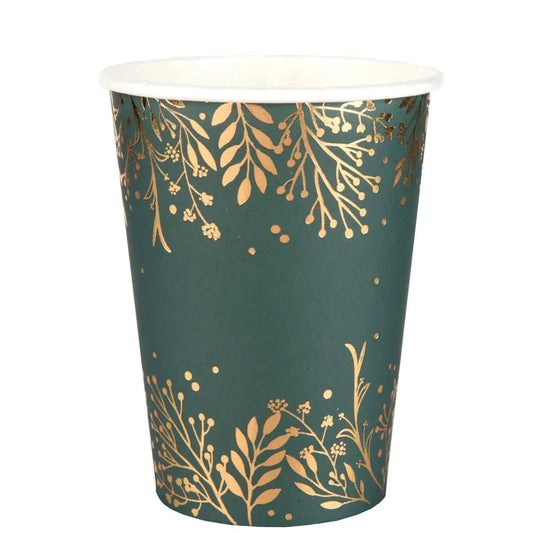 10 Gobelets en Carton 27cl - Feuilles d'Hiver Vert ''Sapin''