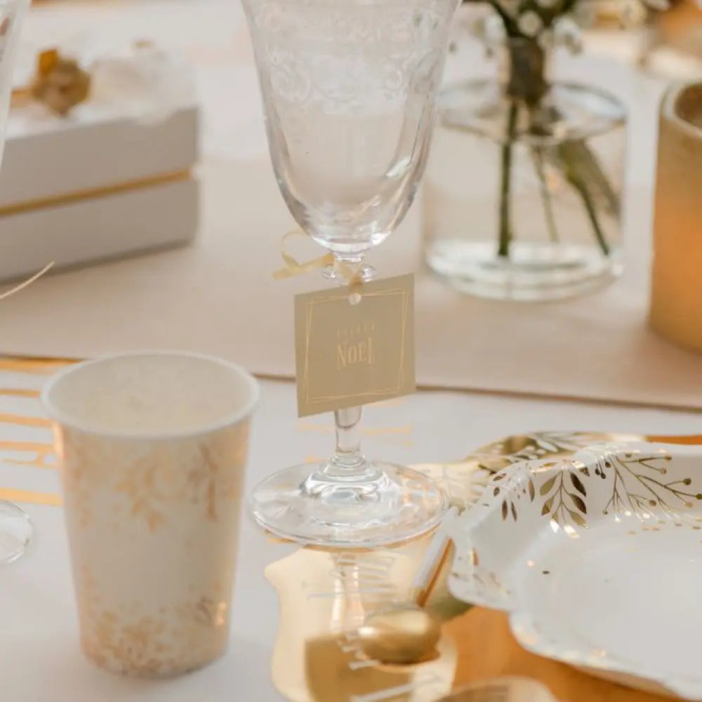 6 Marques Places "Feuilles d'Hiver Ivoire" - 5x5 cm