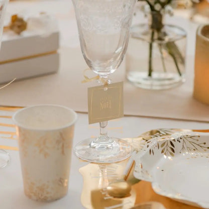 6 Marques Places "Feuilles d'Hiver Ivoire" - 5x5 cm