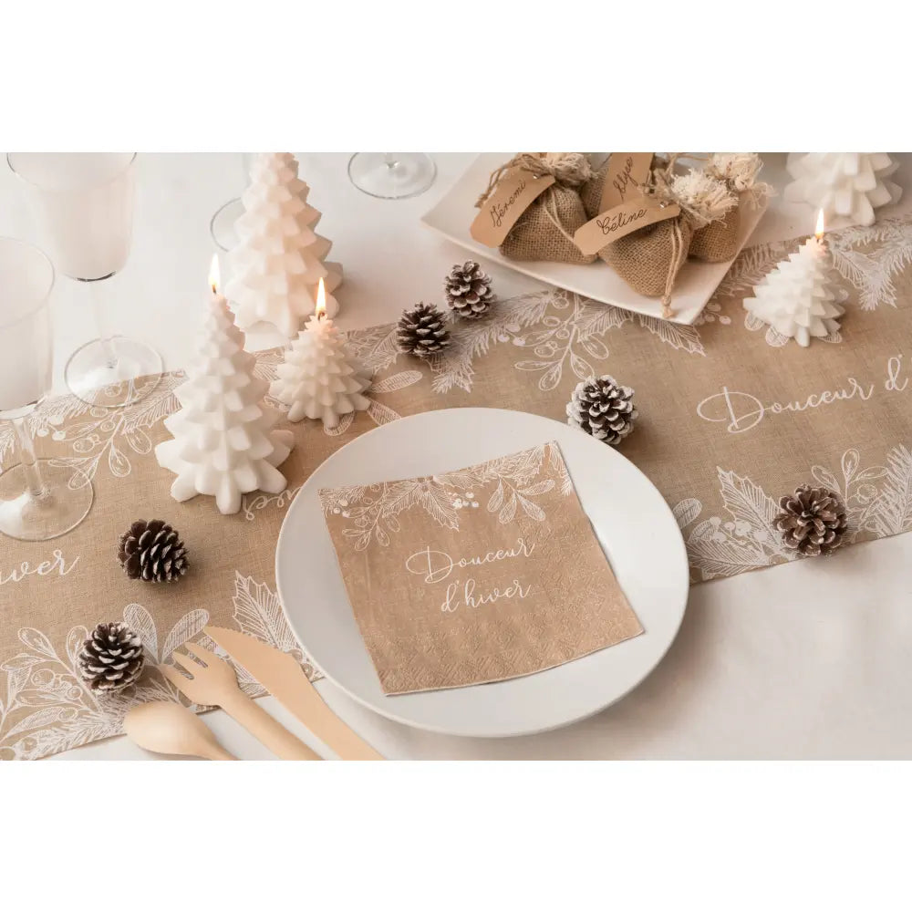 20 Serviettes en Papier 33x33cm - Douceur d'Hiver Naturel