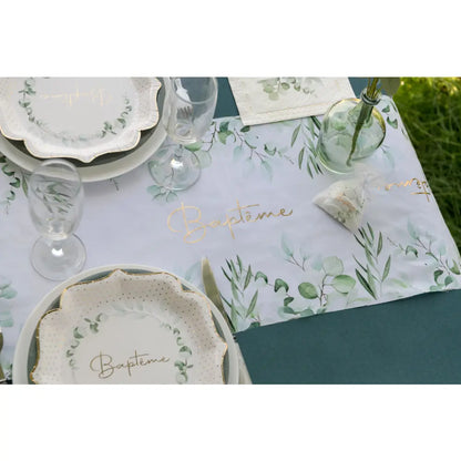 Chemin de table végétal Baptême Vert 29 cm - Rouleau de 3 mètres