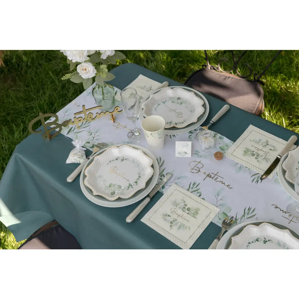 Chemin de table végétal Baptême Vert 29 cm - Rouleau de 3 mètres