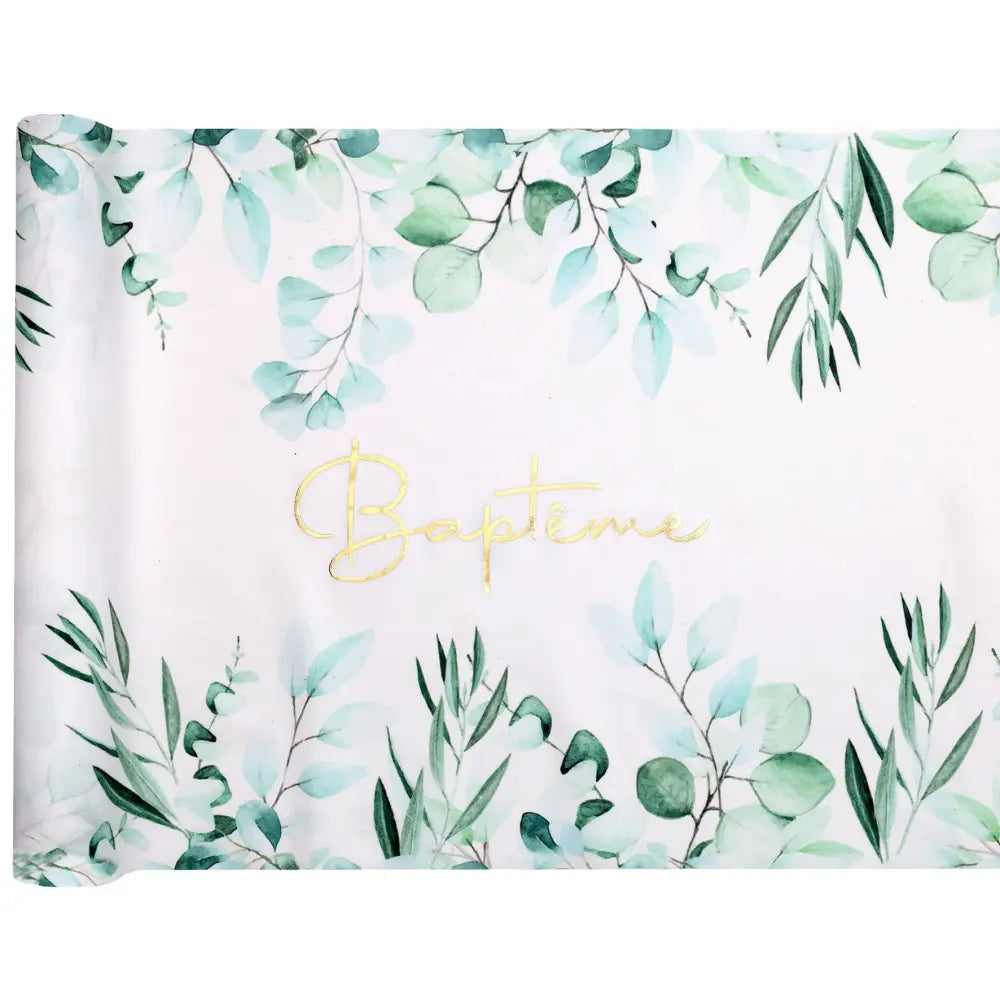 Chemin de table végétal Baptême Vert 29 cm - Rouleau de 3 mètres