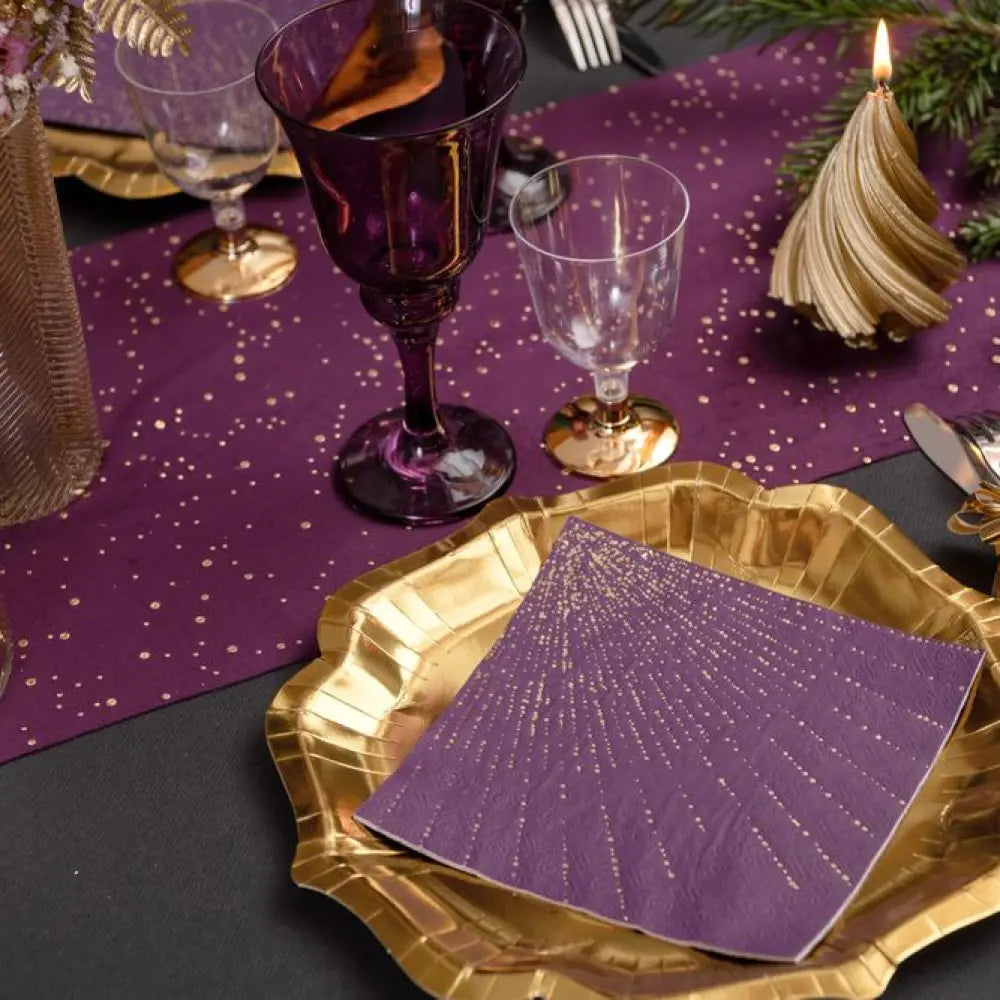 10 Serviettes en Papier "Bubbles Scintillant" Aubergine - 33x33cm