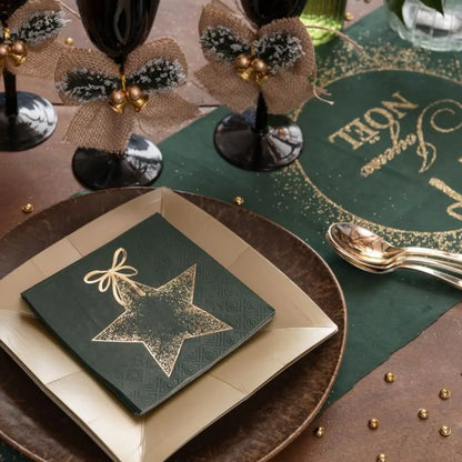 20 Petites Serviettes en Papier "Ornement Etincelant" Vert Sapin - 25x25cm