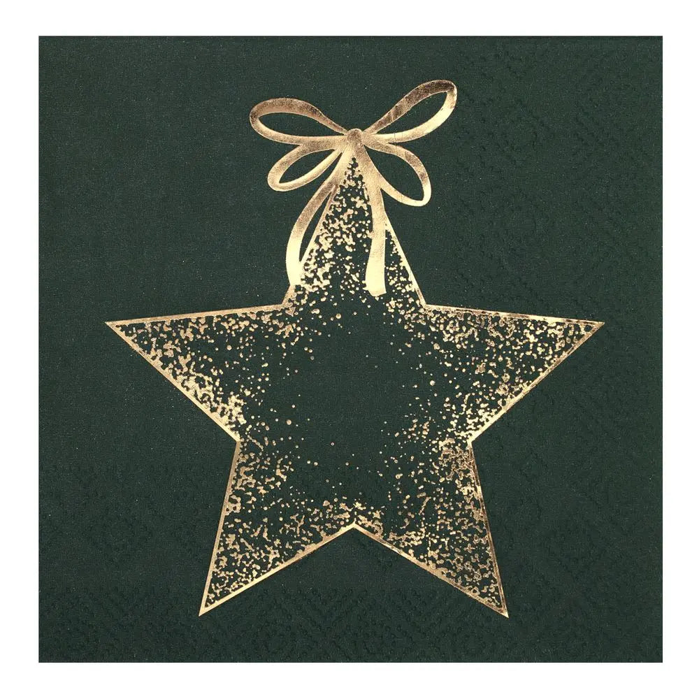 20 Petites Serviettes en Papier "Ornement Etincelant" Vert Sapin - 25x25cm