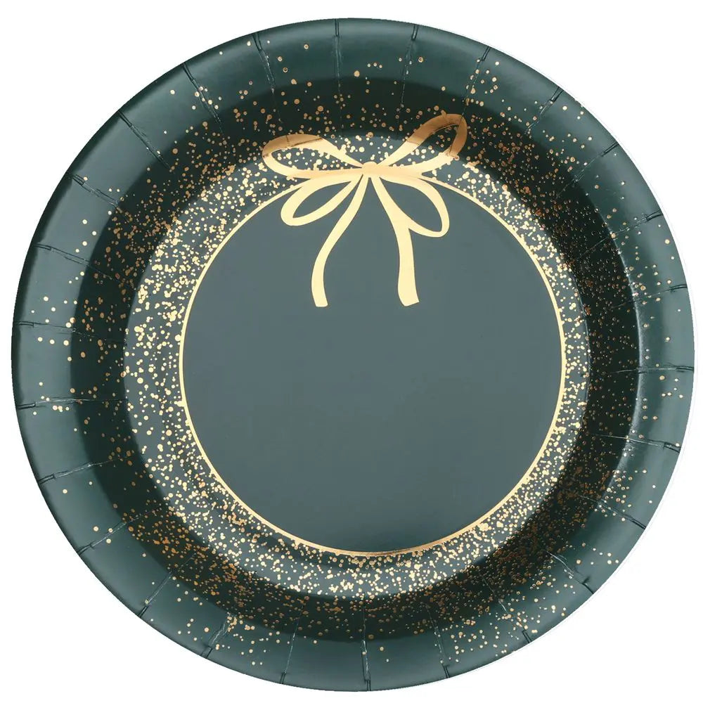 10 Assiettes en Carton "Ornement Etincelant" Vert Sapin - Ø 22.5cm