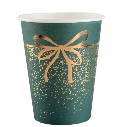 10 Gobelets en Carton "Ornement Etincelant" Vert Sapin - 27cl