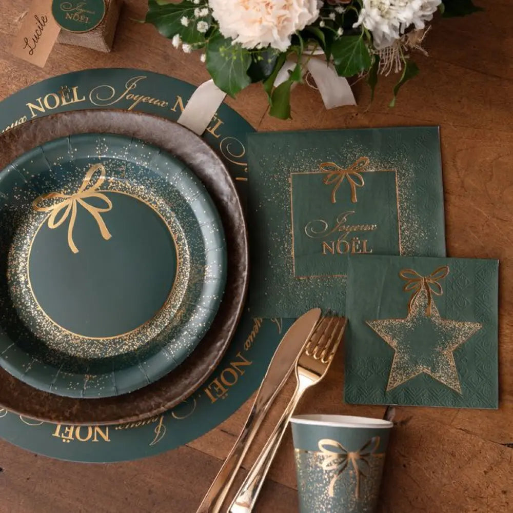 10 Gobelets en Carton "Ornement Etincelant" Vert Sapin - 27cl