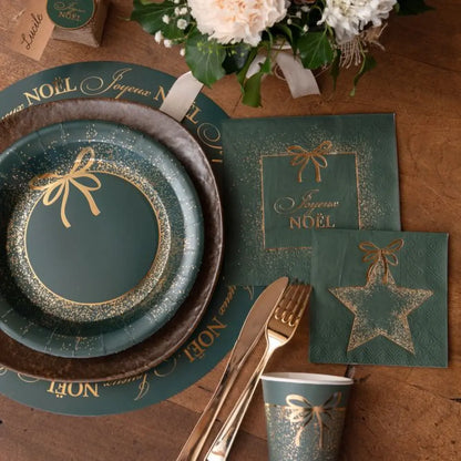 10 Gobelets en Carton "Ornement Etincelant" Vert Sapin - 27cl