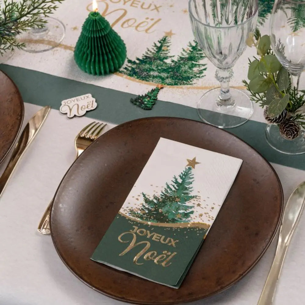 10 Serviettes en Papier "Forêt Etoilée" Vert Sapin - 33x40cm