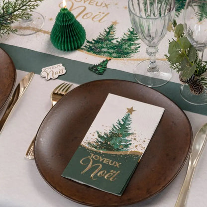 10 Serviettes en Papier "Forêt Etoilée" Vert Sapin - 33x40cm