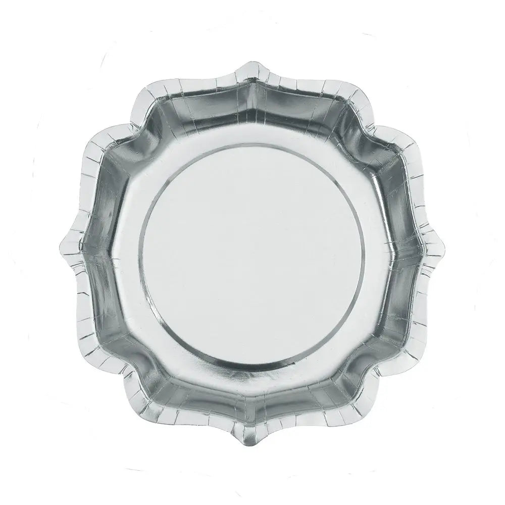 10 Assiettes "Festonné Brillante" Argent - 21x21cm