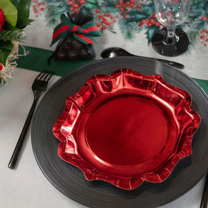 10 Assiettes "Festonné Brillante" Rouge - 21x21cm
