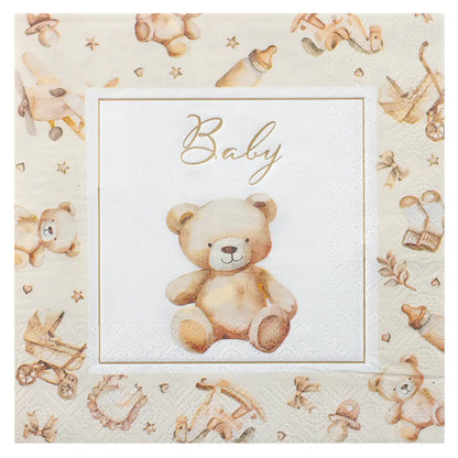 12 Serviettes en Papier 33x33cm - "Little Teddy" Ivoire 