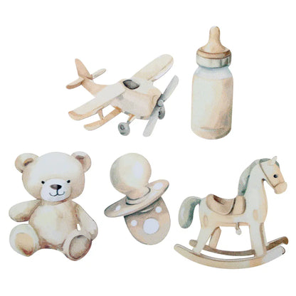 25 Décos à Parsemer "Little Teddy" Ivoire - 2.3 x 6 & 6 x 6 cm