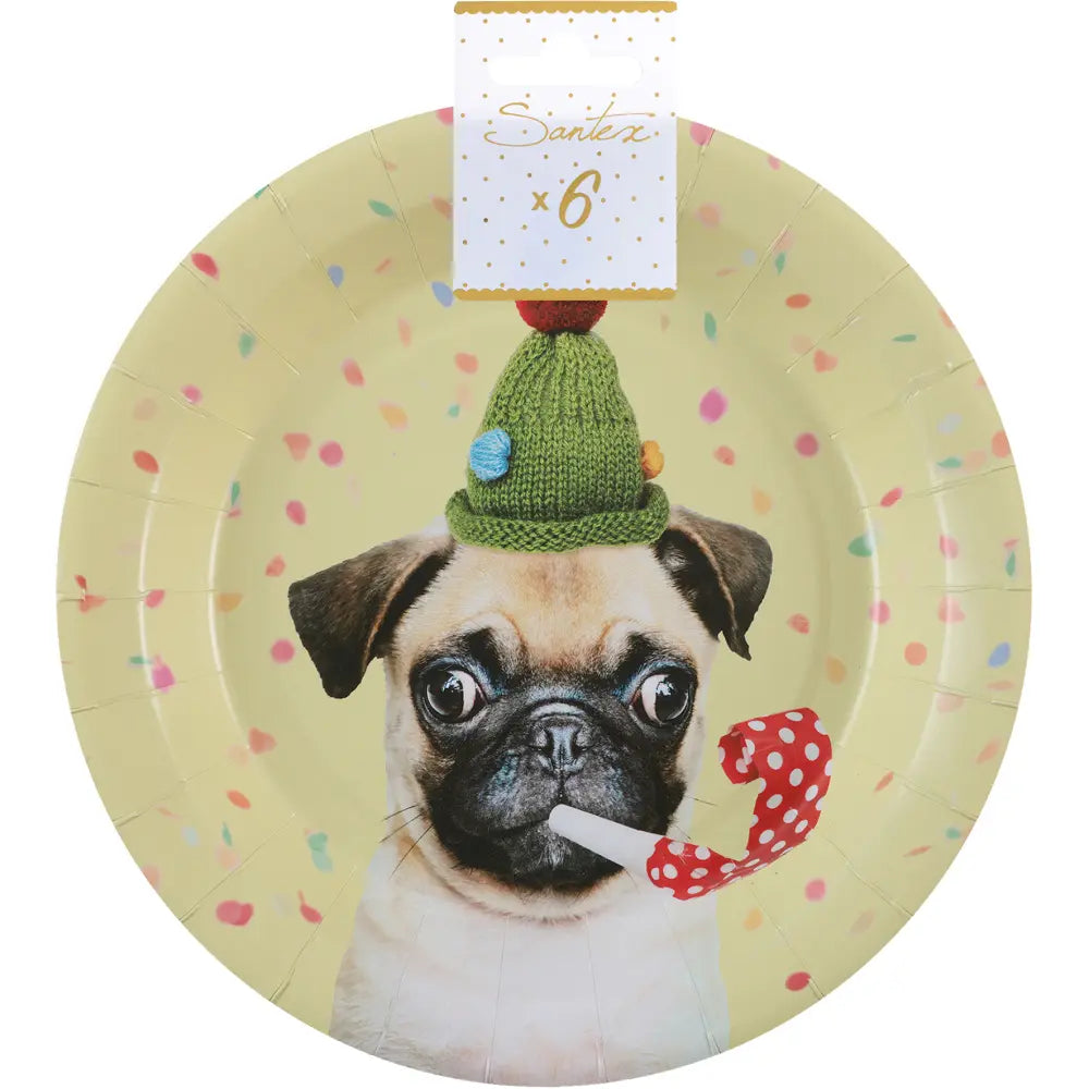 6 Assiettes en Carton 22,5cm - Chien Multicolore