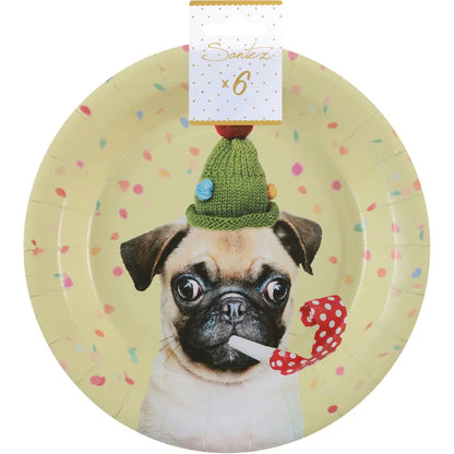 6 Assiettes en Carton 22,5cm - Chien Multicolore