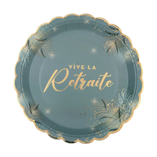 6 Assiettes en Carton 23cm - "Retraite Dorée Céladon"
