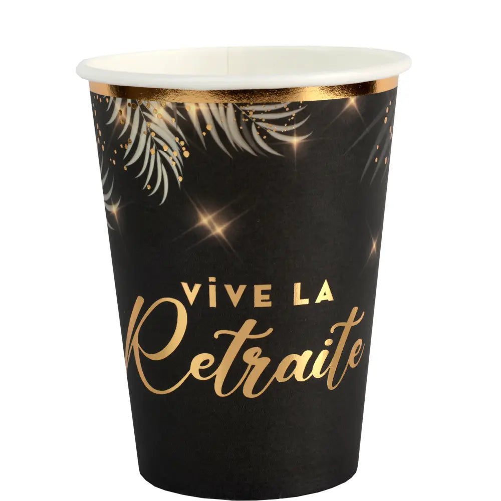 6 Gobelets en Carton 27cl - "Retraite Dorée" Noir