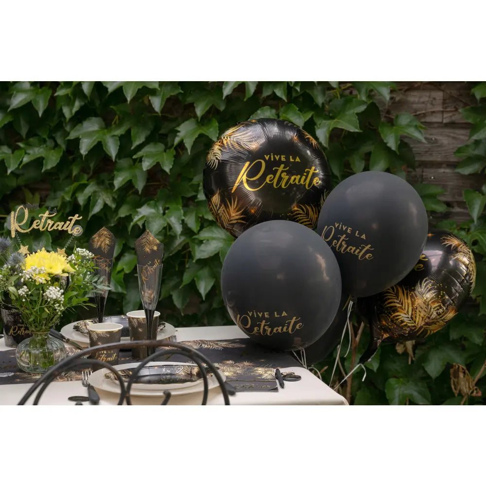 6 Ballons Latex Ø 30 cm - "Retraite Dorée" - Noir