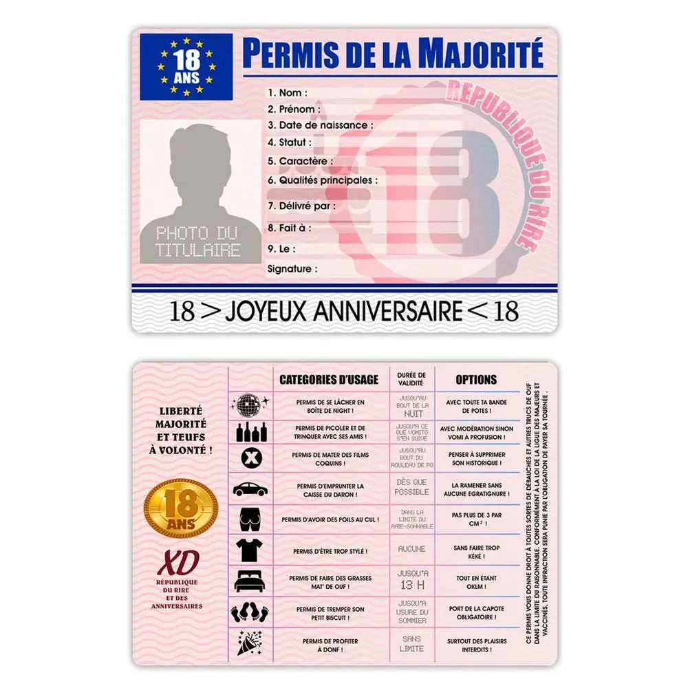 Permis Humoristique - 18 Ans Homme