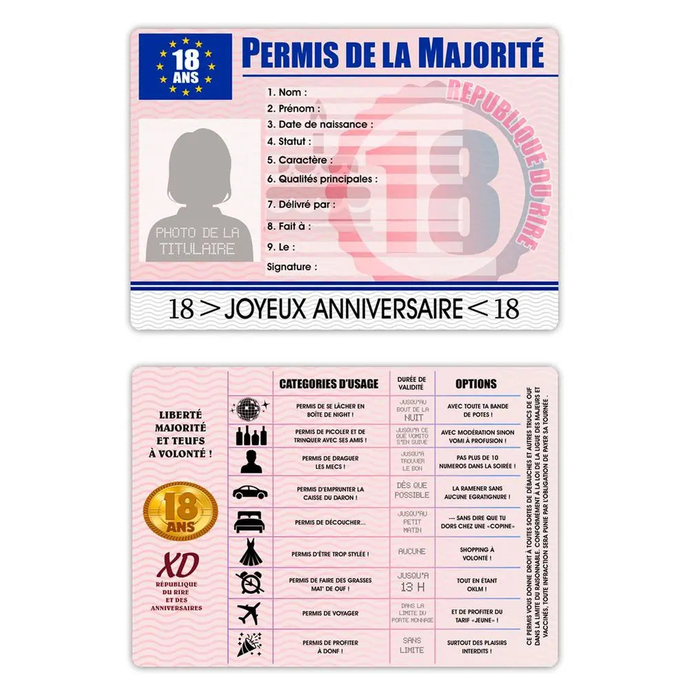 Permis Humoristique - 18 Ans Femme