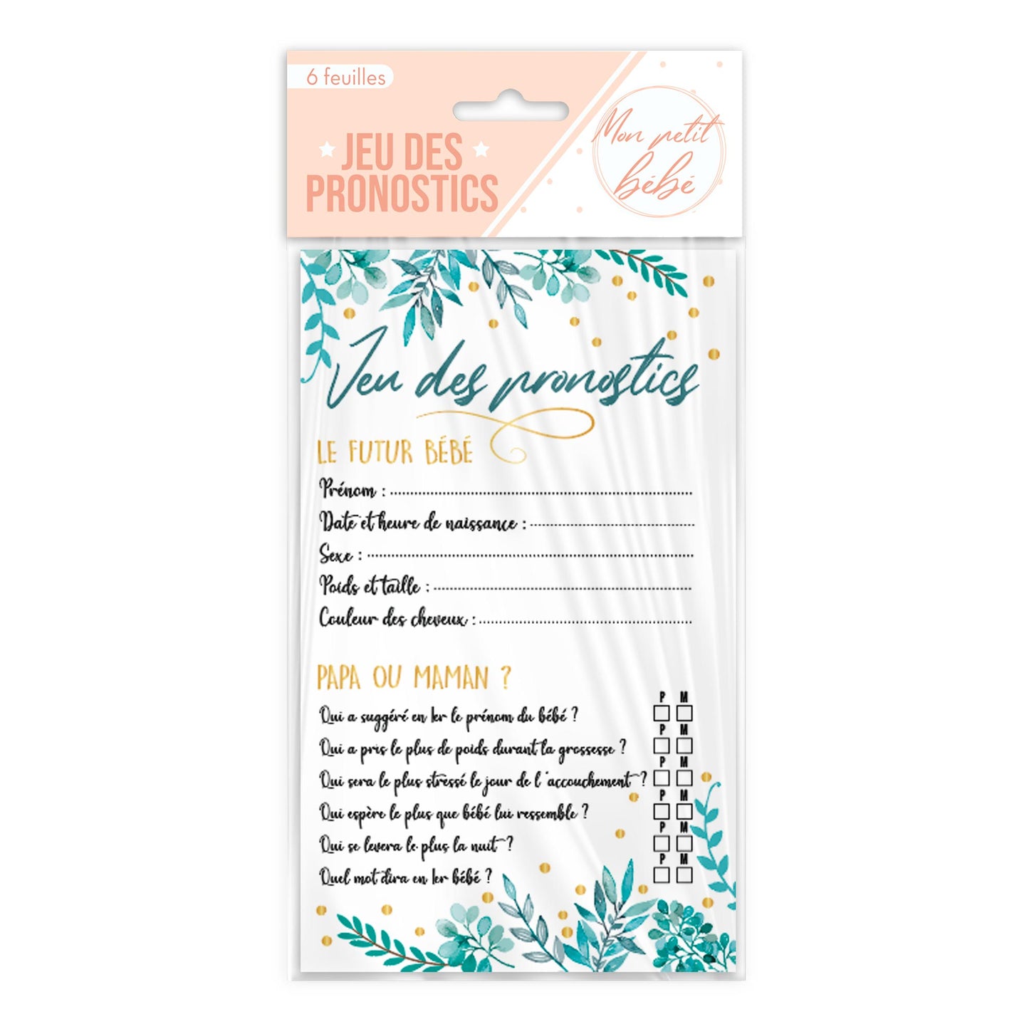 SACHET 6FEUILLES JEU BABY SHOWER