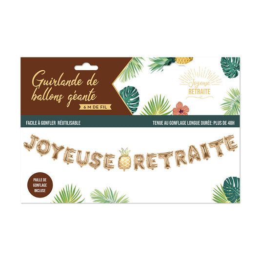 GUIRLANDE BALLONS "JOYEUSE RETRAITE" EN LETTRES