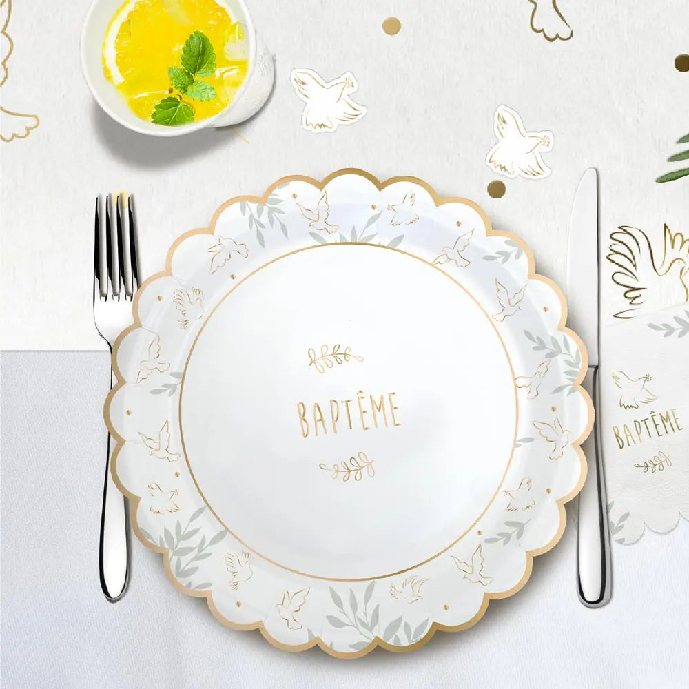 6 Assiettes en Carton D23cm - "Baptême"