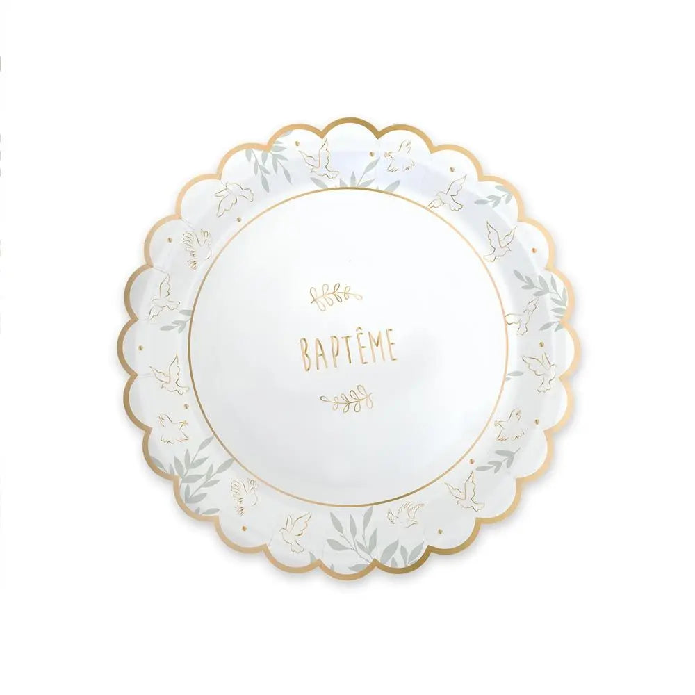 6 Assiettes en Carton D23cm - "Baptême"