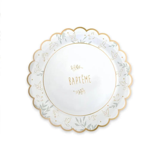 6 Assiettes en Carton D23cm - "Baptême"