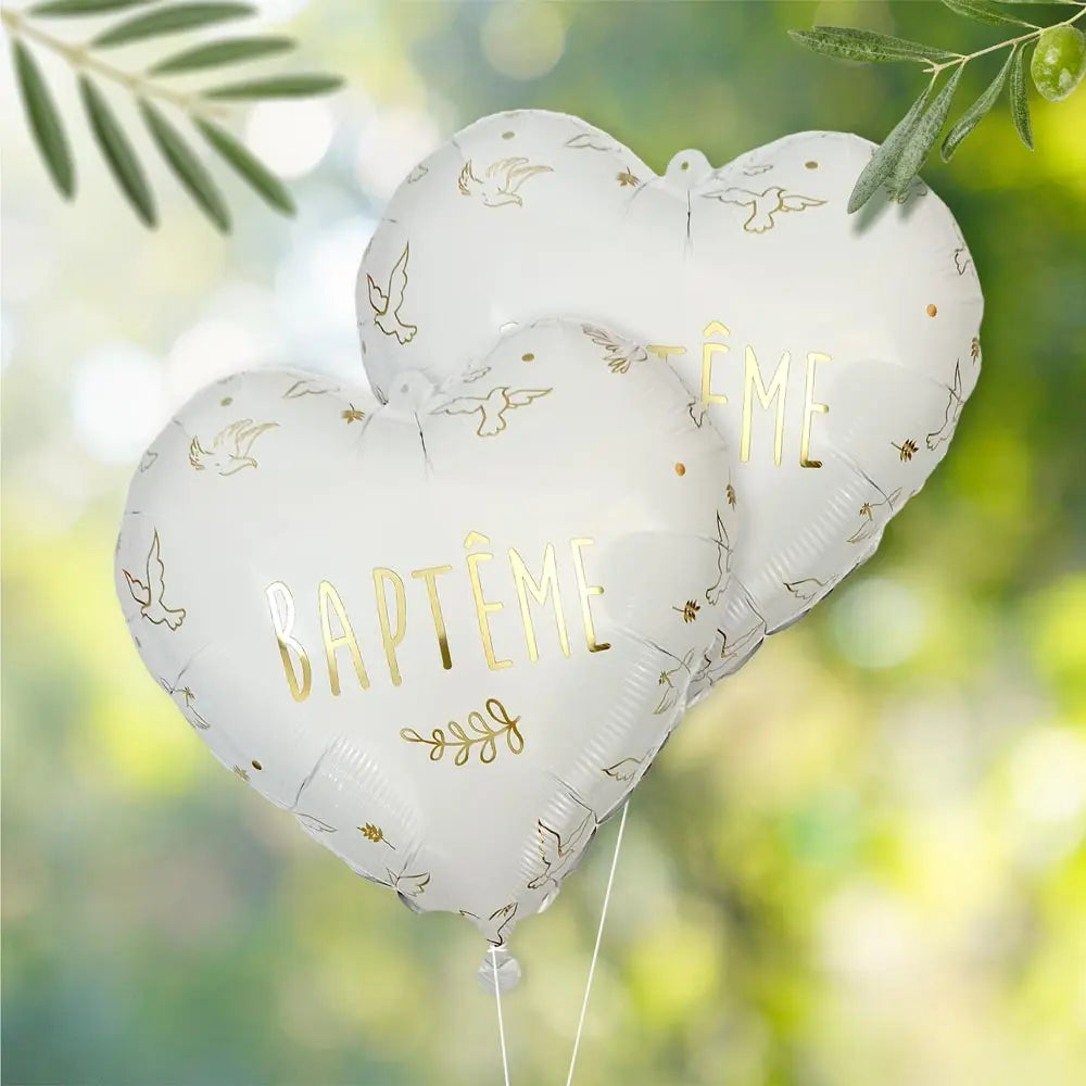 Ballon Alu H35cm - "Baptême" Cœur